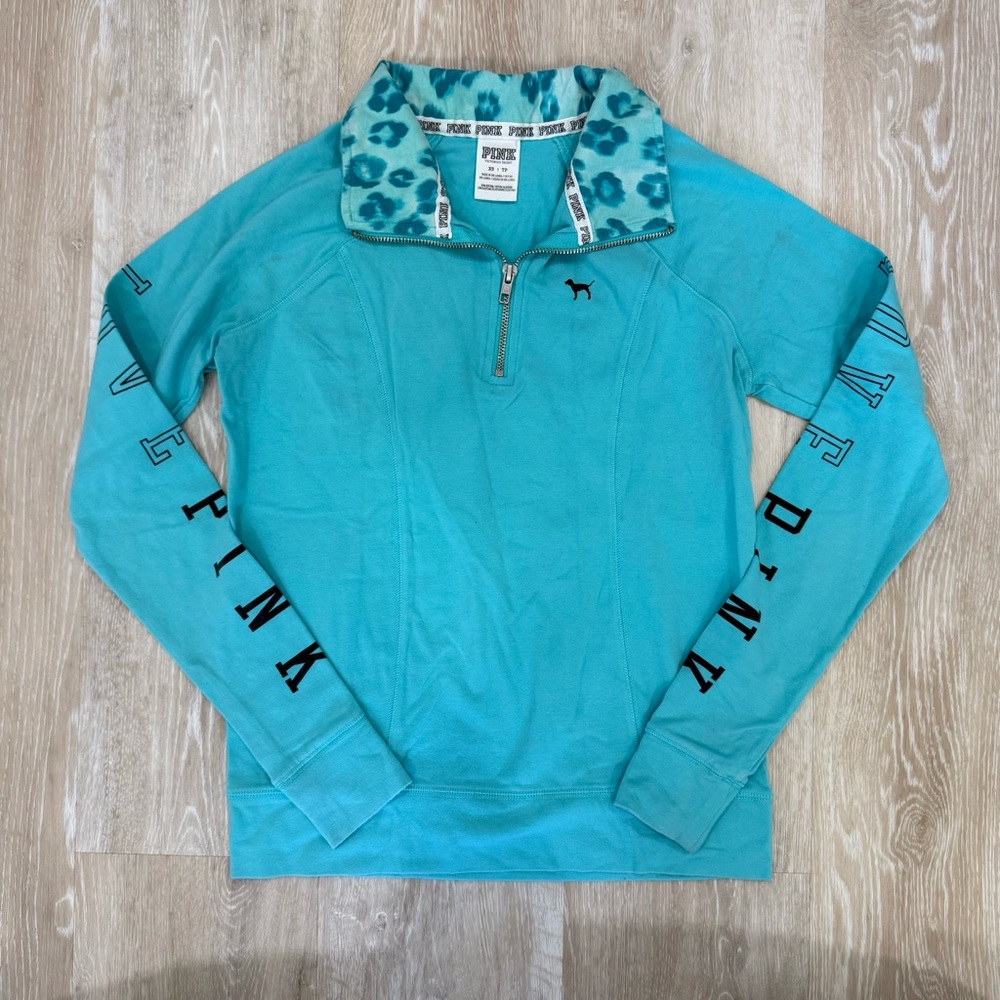 Victoria's Secret PINK Turquoise Blue quarter zip pullover jacket- XS